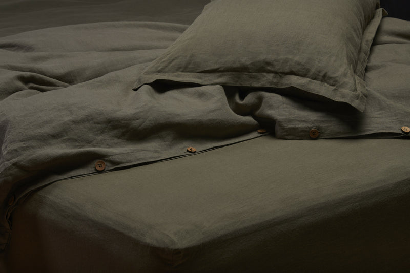Set Funda Plumón 100% Lino prelavado, color kaki
