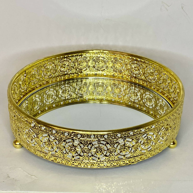 BANDEJA CIRCULAR DORADA CON ESPEJO MEDIANA