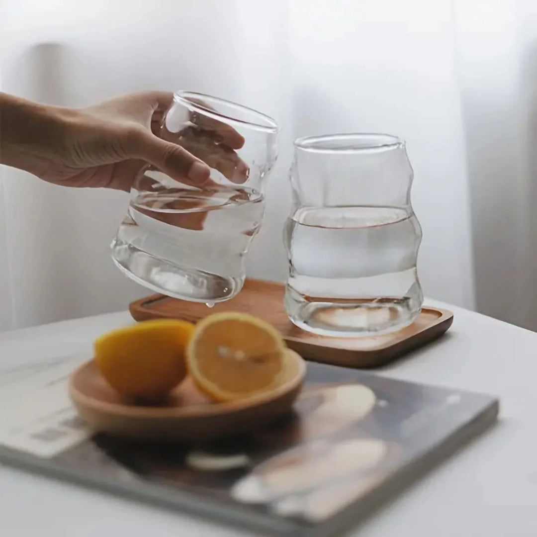 Set 4 Vasos Vidrio Diseño Ondas con Bombilla 510ml