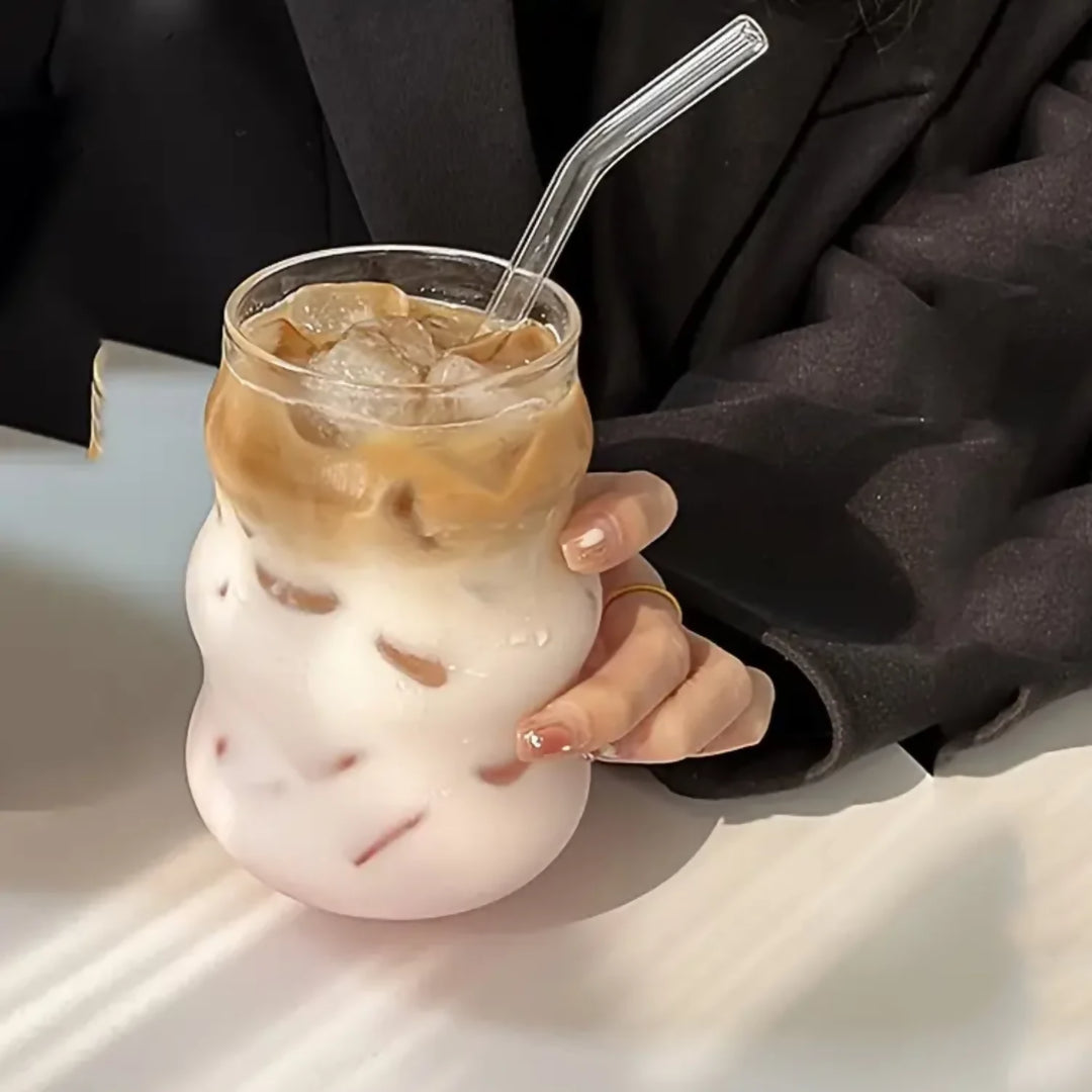 Set 4 Vasos Vidrio Diseño Ondas con Bombilla 510ml