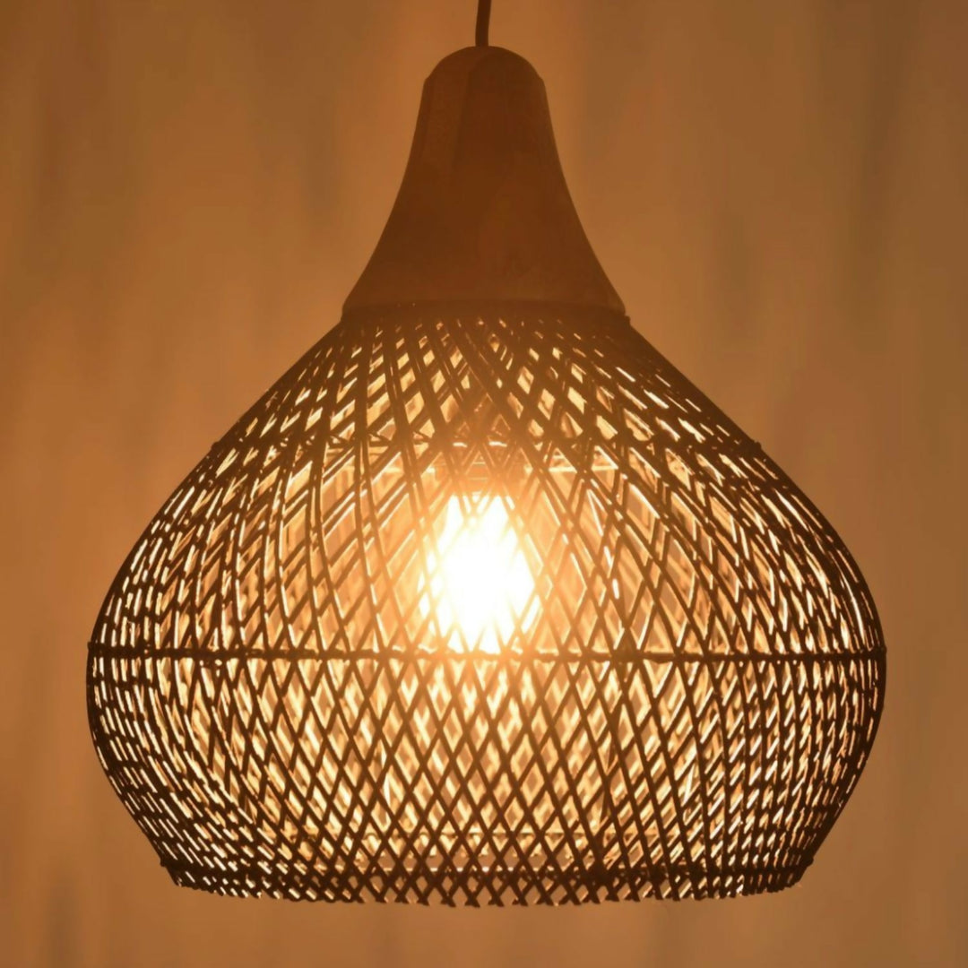 Lampara Colgante Rattan Claro Negro Duna 50cm