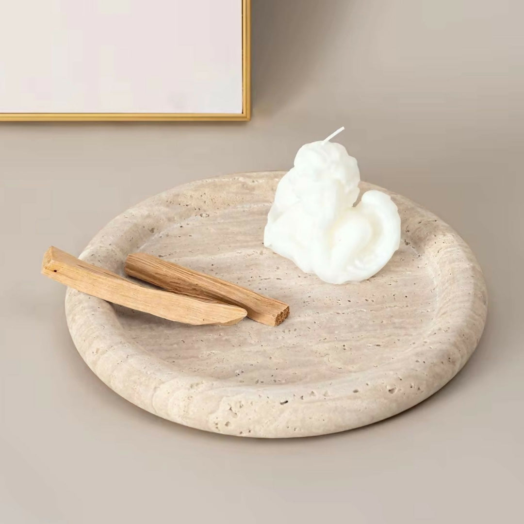 Bandeja Redonda de Piedra Ambar Travertino