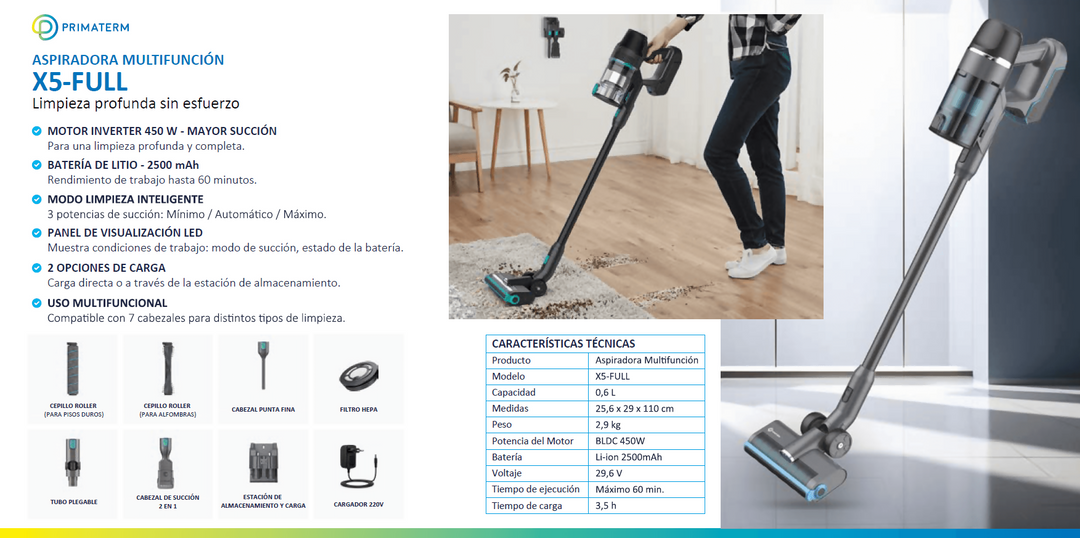 Aspiradora Inalámbrica X5-Full 450w + Accesorios PRIMATERM