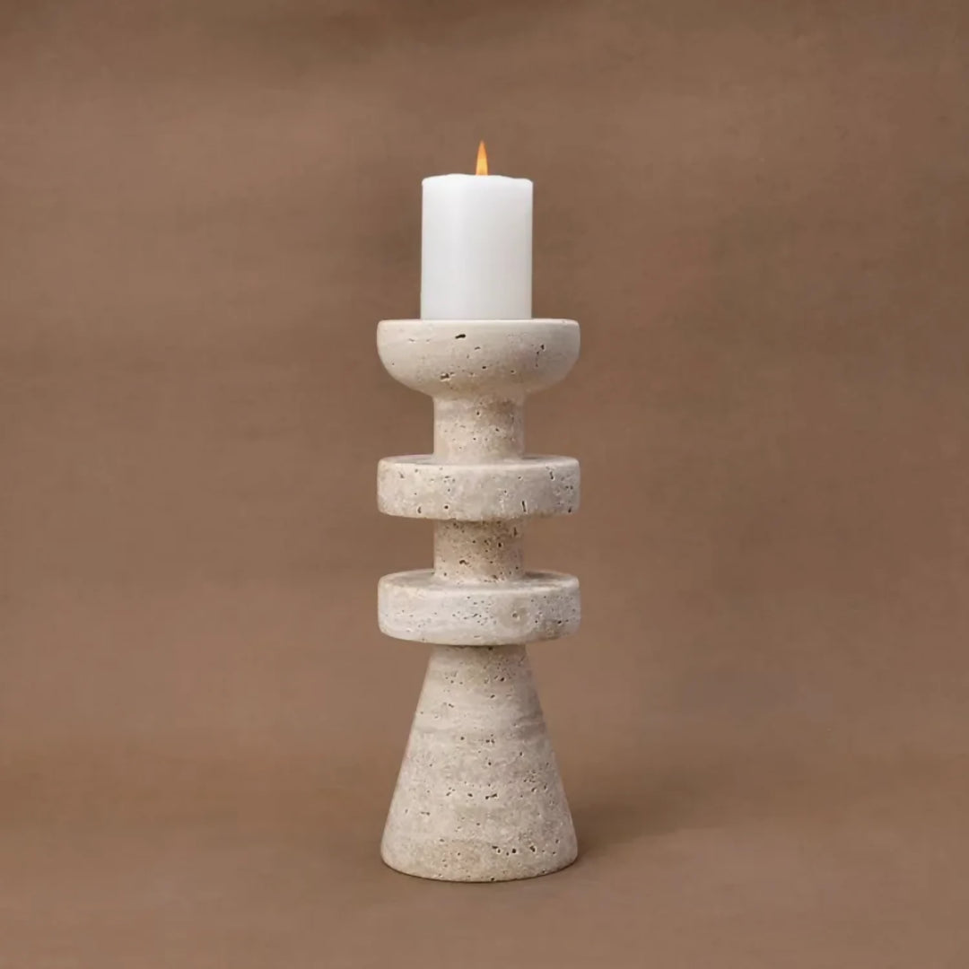 Candelabro Torre Alfil Figura Decorativa Travertino Pequeño