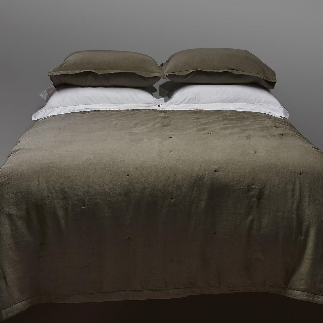 Set 2 Fundas de almohada 100% Lino prelavado, color kaki