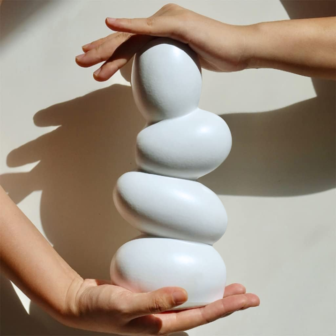 Florero Cerámica Centro de Mesa Blanco Stones