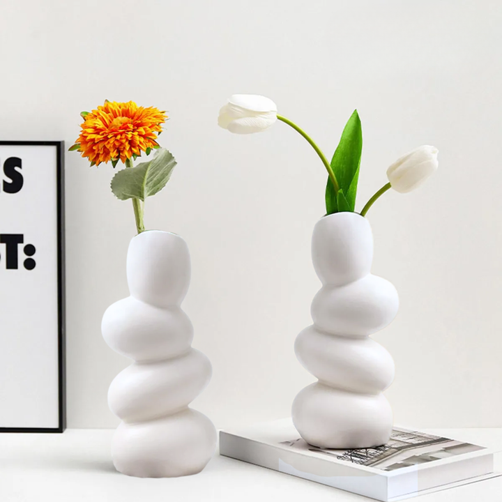 Florero Cerámica Centro de Mesa Blanco Stones