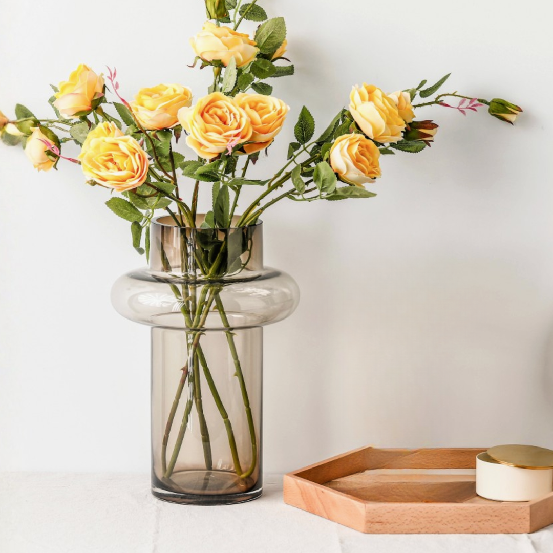 Florero de Vidrio Anillo Ambar Gastado Figura Deco