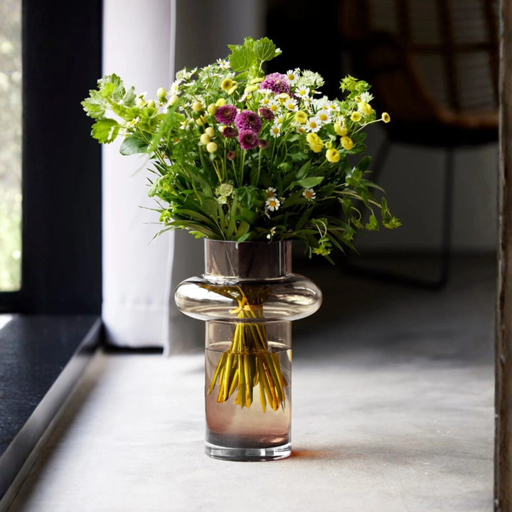 Florero de Vidrio Anillo Ambar Gastado Figura Deco