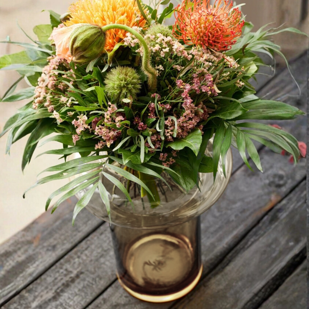 Florero de Vidrio Anillo Ambar Gastado Figura Deco