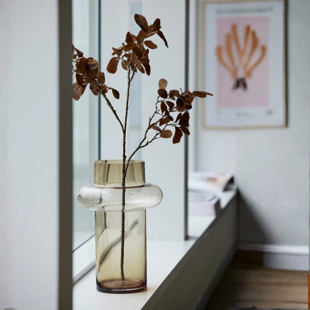 Florero de Vidrio Anillo Ambar Gastado Figura Deco