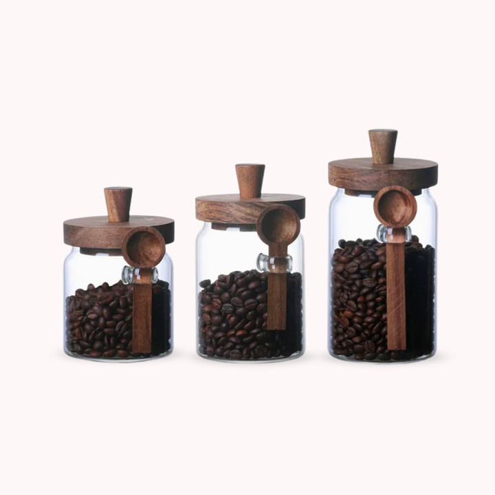 Contenedores de Vidrio Tapa Madera y Cucharita 3un