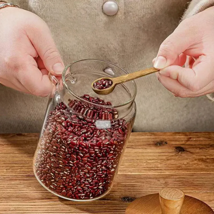 Contenedores de Vidrio Tapa Madera y Cucharita 3un