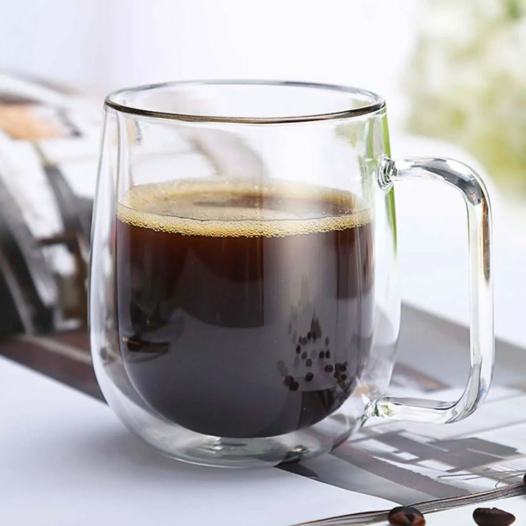 Set 4 Tazas Doble Pared Vidrio 350 ml