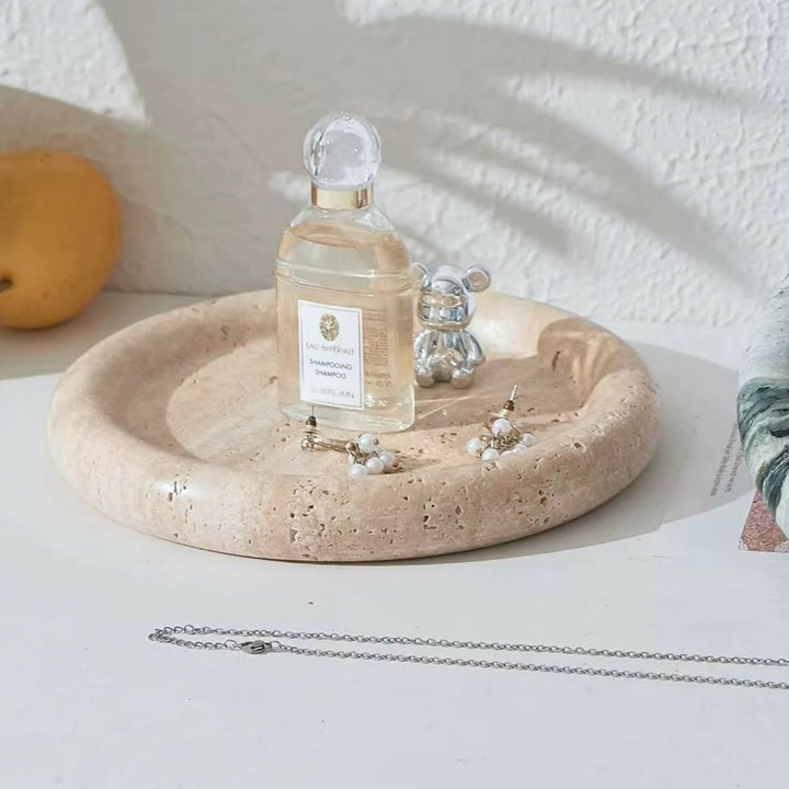 Bandeja Redonda de Piedra Ambar Travertino