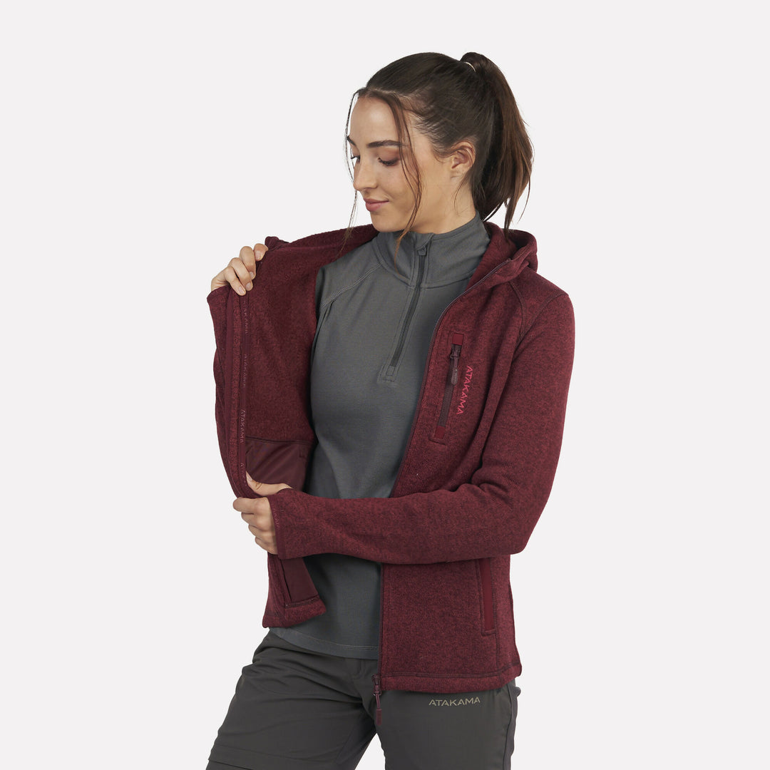 Polar Tejido Mujer Hoddie Full-Zip Tundra Burdeo Jaspeado