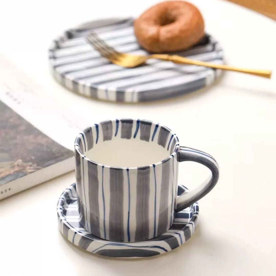 Set de Platos y Tazas Rayas Vintage Azul 3 un