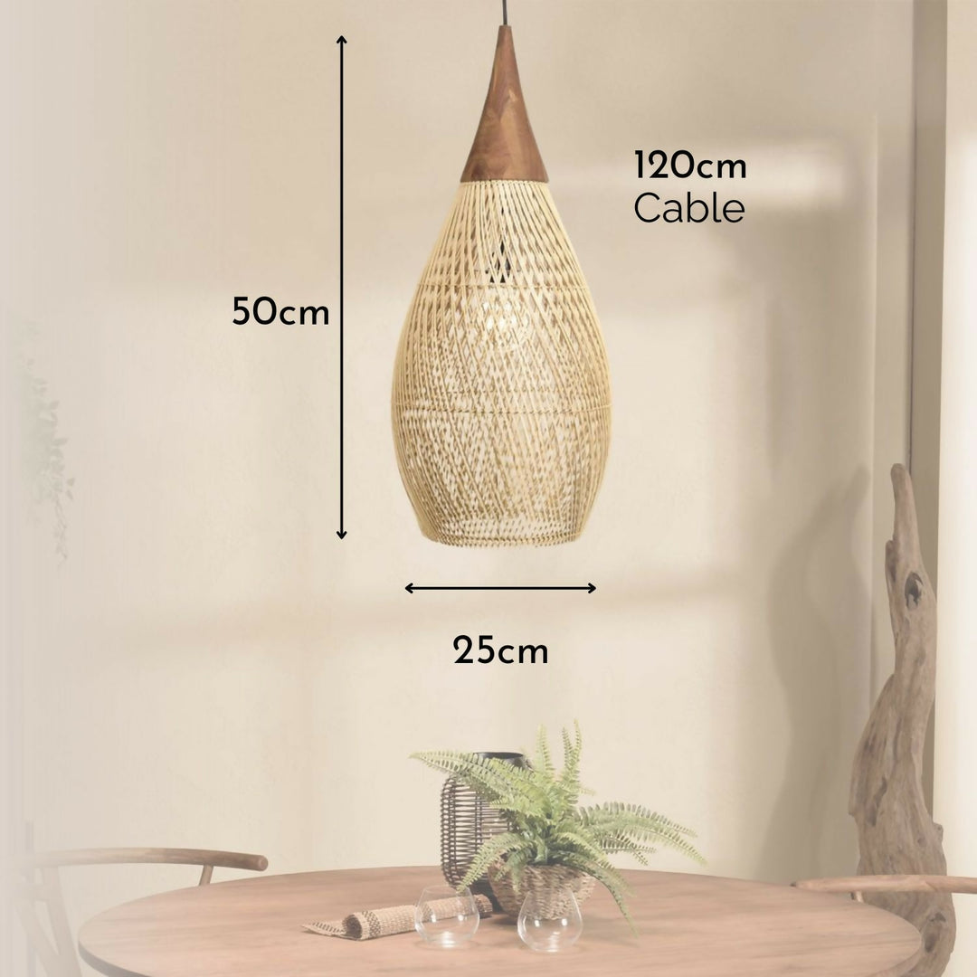 Lampara Colgante Rattan Claro Gota 25cm