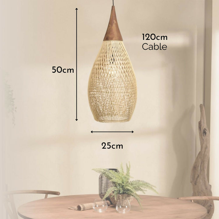 Lampara Colgante Rattan Claro Gota 25cm