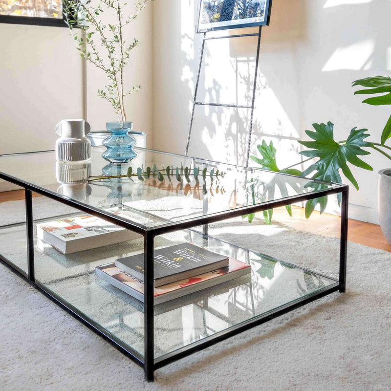 Mesa de centro Rectangular 120 dos niveles | GLASS BLACK