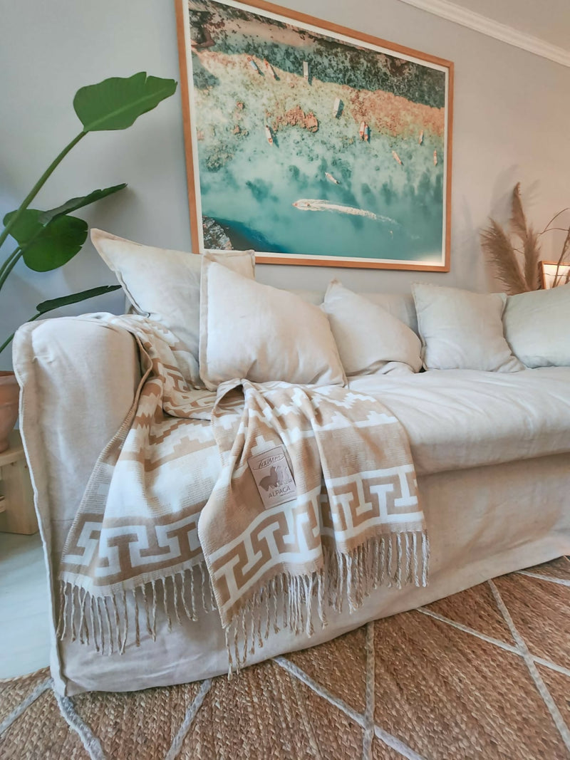 Manta Alpaca Étnica Beige