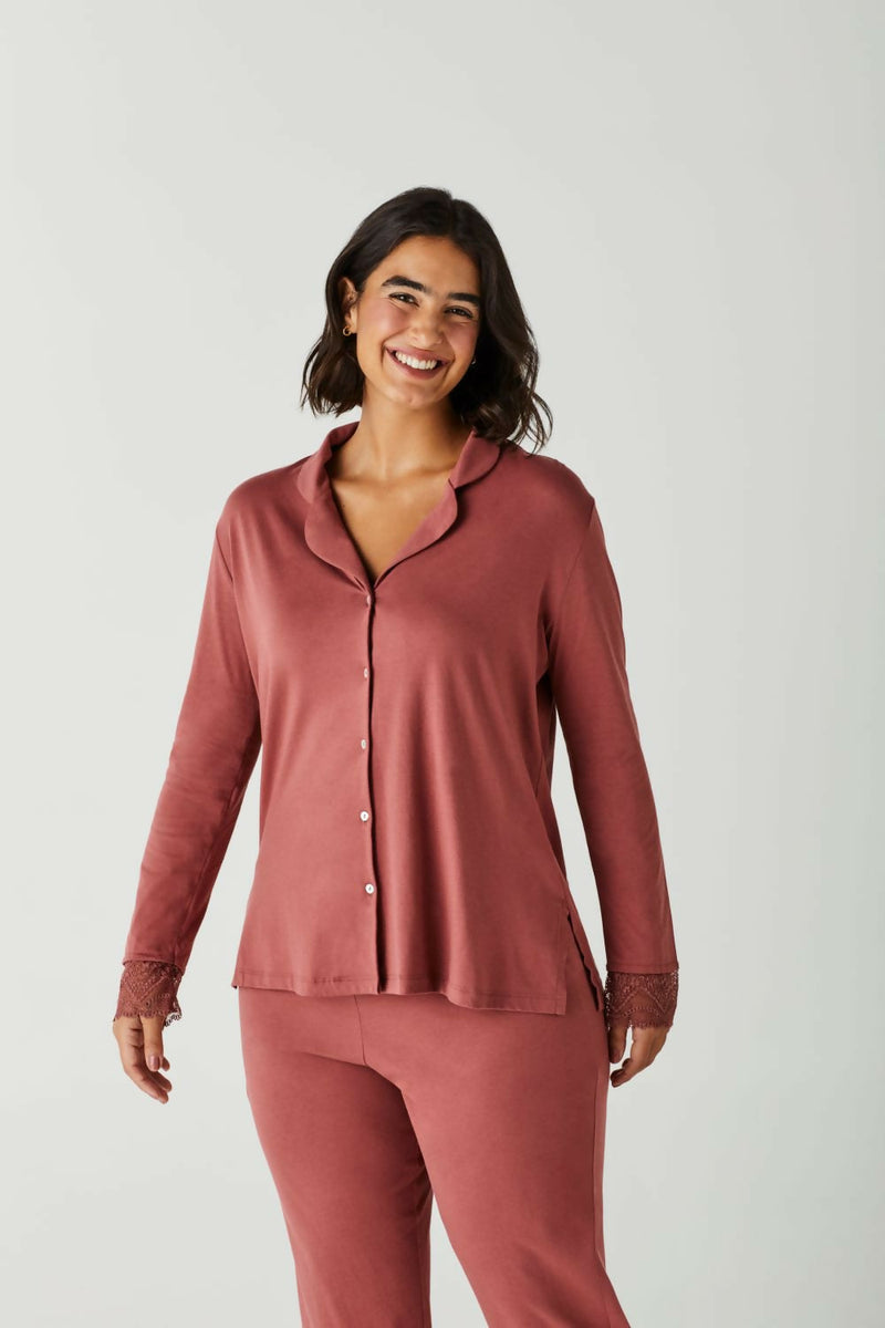Pack Pijama Algodón Mujer Color Guinda – Camiseta Manga Larga + Pantalón Cómodo