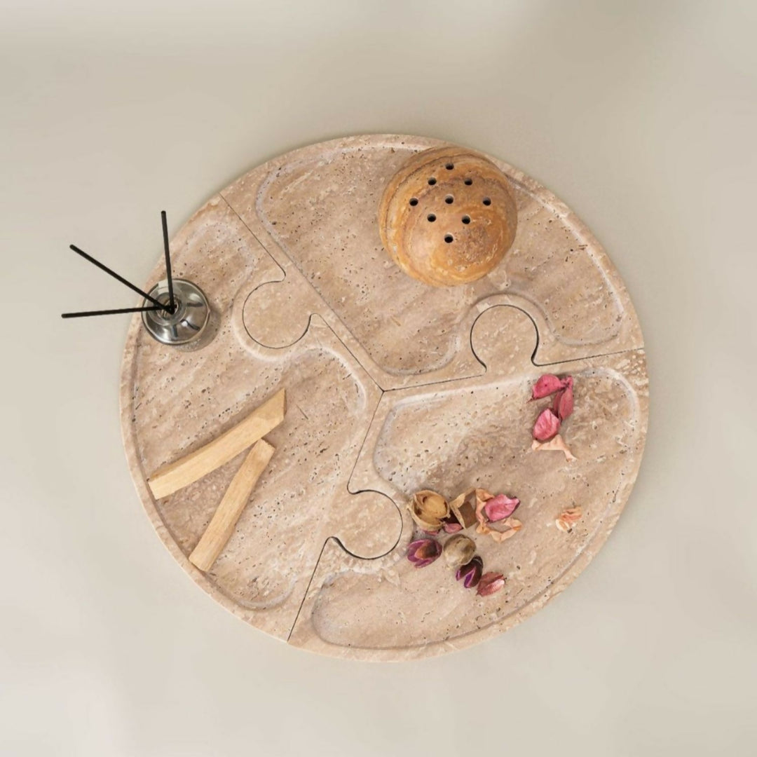 Bandeja de Piedra Puzzle Travertino Deco y Aperitivos