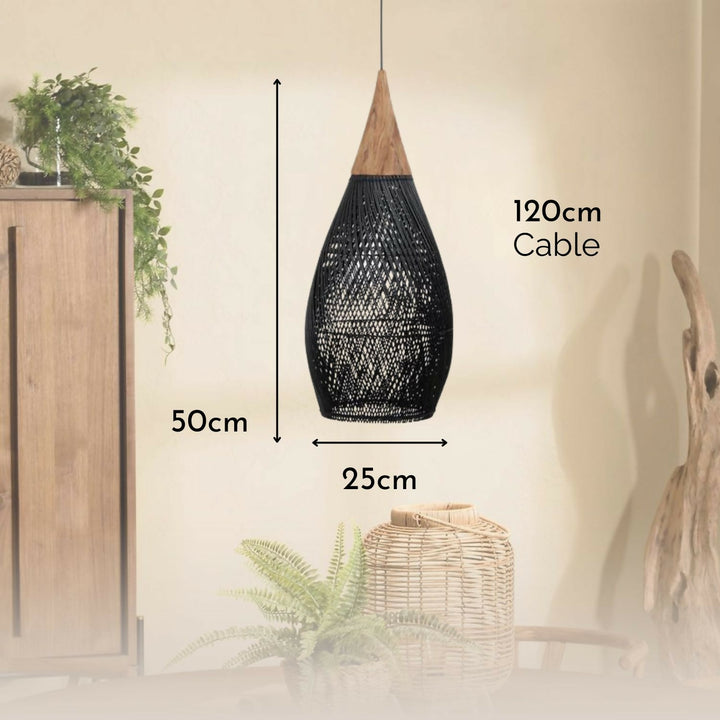 Lampara Colgante Rattan Negro Gota 25cm