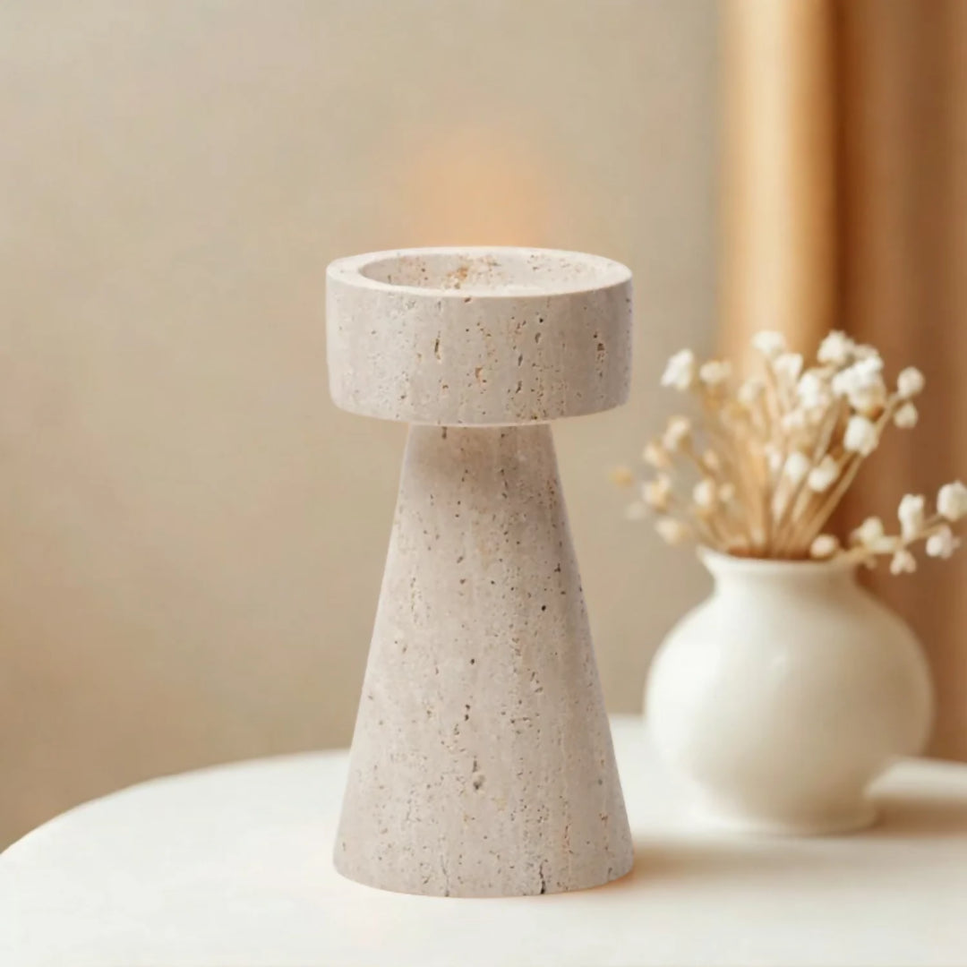 Candelabro Portavelas Marmol Travertino Torre Pequeño