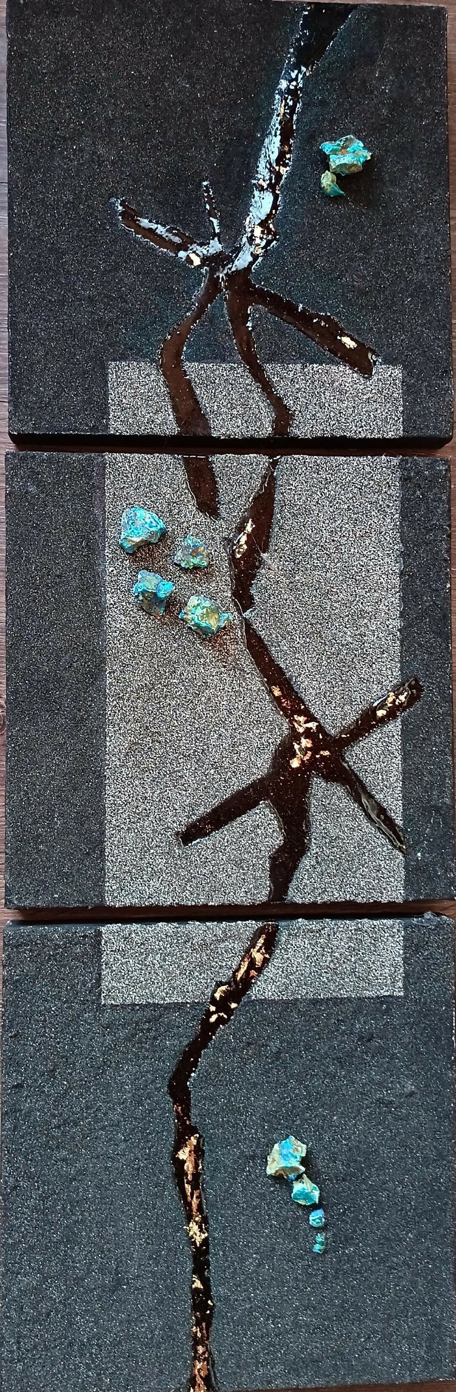 15- Joya y Escoria mixta en tela  Triptico 92x3o cm.