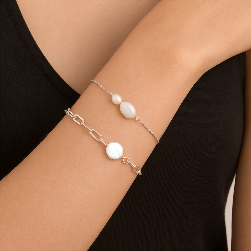 Pack Dúo de Pulseras de Plata y Perlas | Elegancia Atemporal