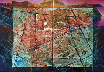 13- Paisaje en Crisocola Mixta con aplicaciones sobre tela 70x100 cm