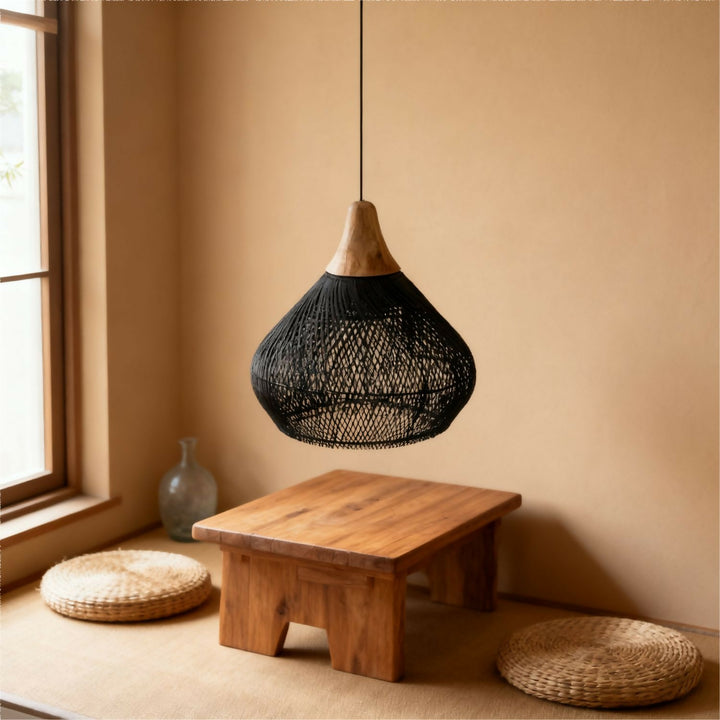 Lampara Colgante Rattan Claro Negro Duna 50cm