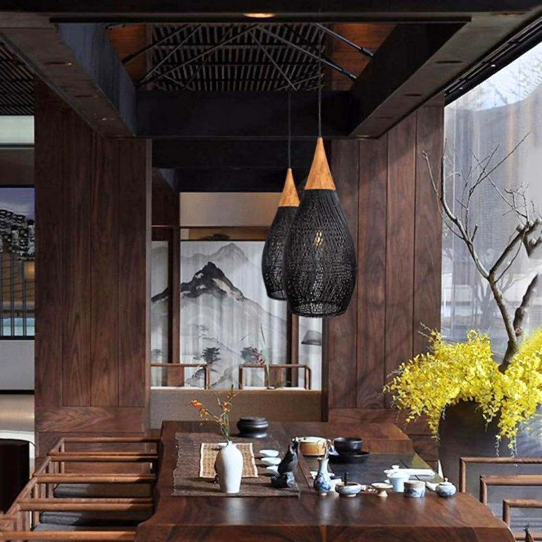 Lampara Colgante Rattan Negro Gota 25cm