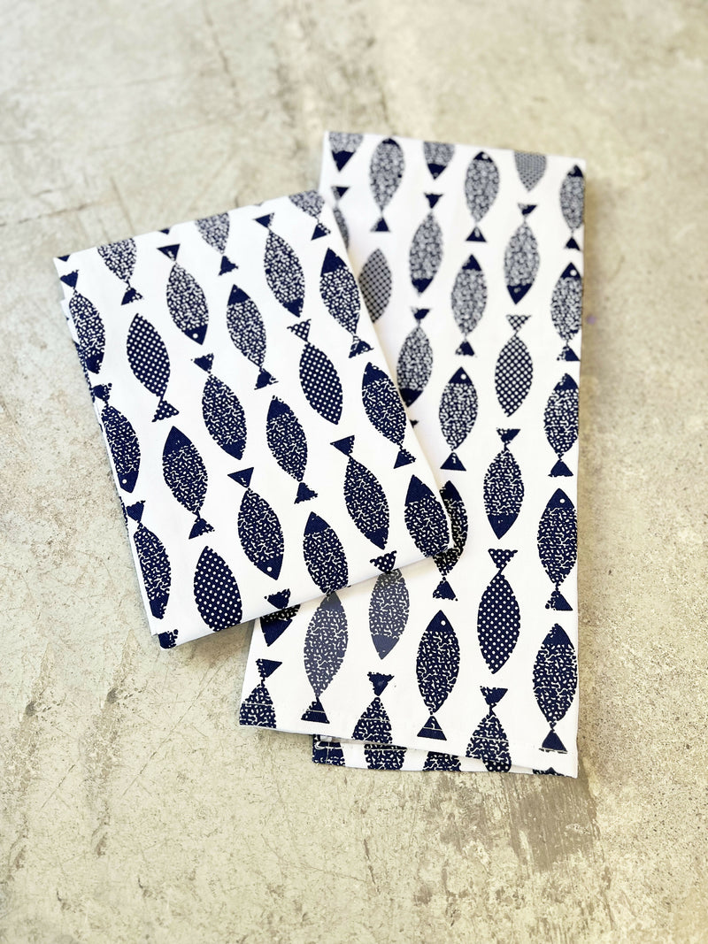 Paño de Cocina Azul con Diseño de Peces