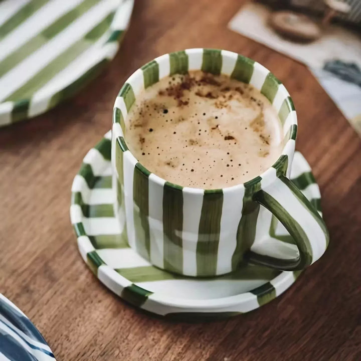 Set de Platos y Tazas Rayas Vintage Verde 3 un