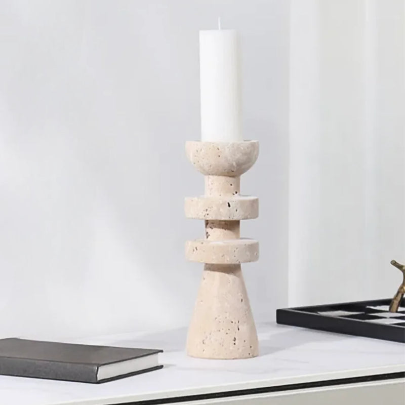 Candelabro Torre Alfil Figura Decorativa Travertino Pequeño