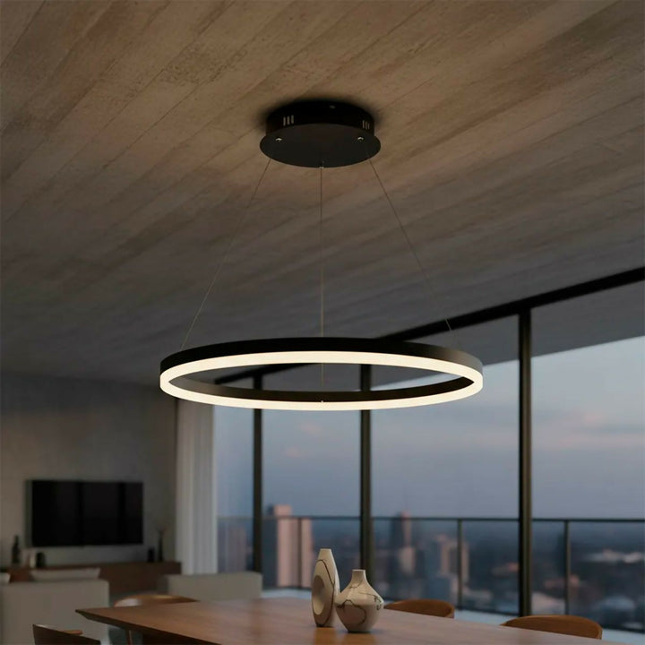 LAMPARA COLGANTE LED REDONDA 30W LUZ CALIDA ARO Ø50 NEGRO