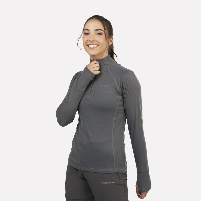 Primera capa Térmica Mujer 1/4 Zip-Cuello VentoFit Gris ceniza