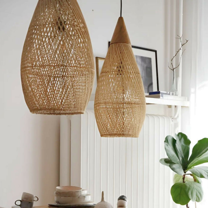 Lampara Colgante Rattan Claro Gota 25cm