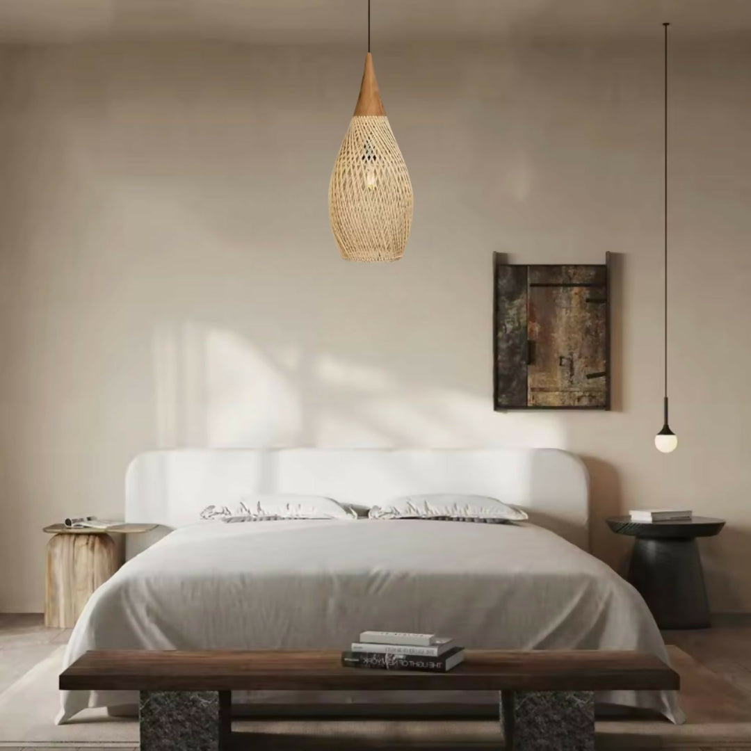 Lampara Colgante Rattan Claro Gota 25cm