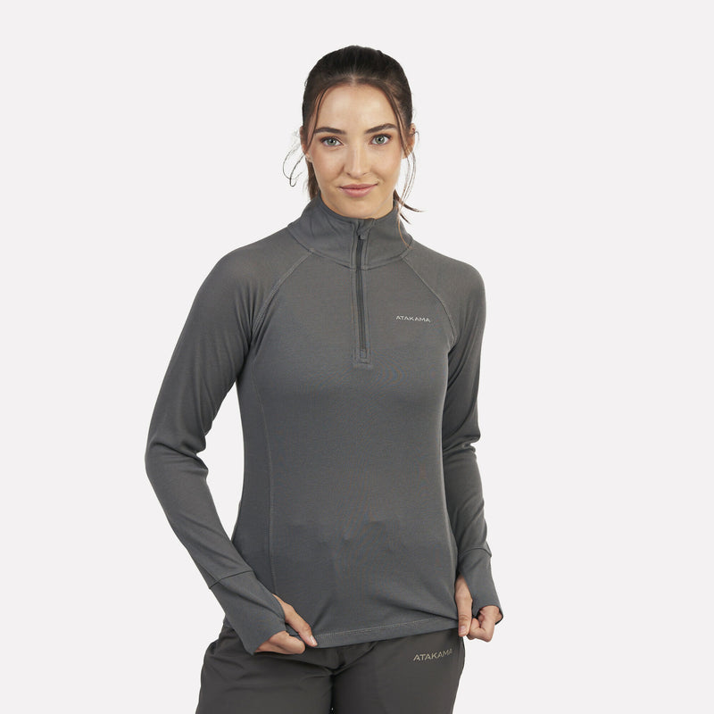 Primera capa Térmica Mujer 1/4 Zip-Cuello VentoFit Gris ceniza