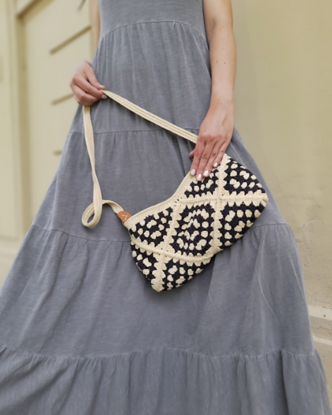 Cartera Bandolera Tejida Dúo Beige