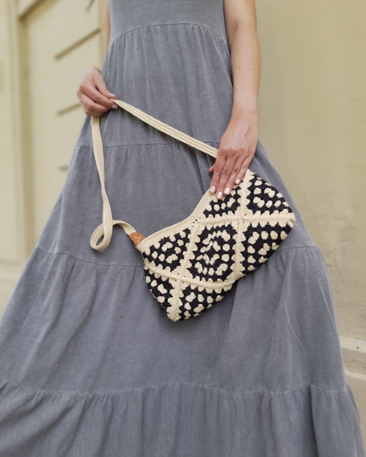 Cartera Bandolera Tejida Dúo Beige