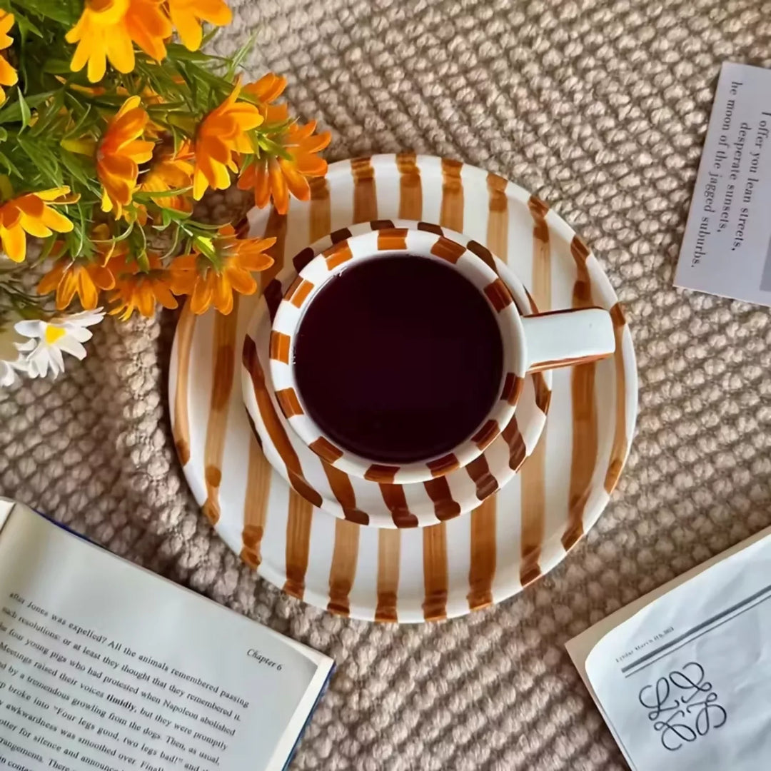 Set de Platos y Tazas Rayas Vintage Naranjo 3 un