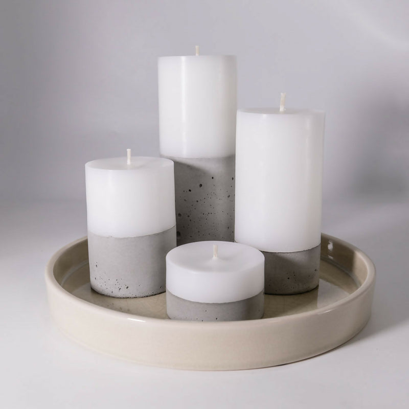 Set 4 velas con hormigón natural en Bandeja de cerámica