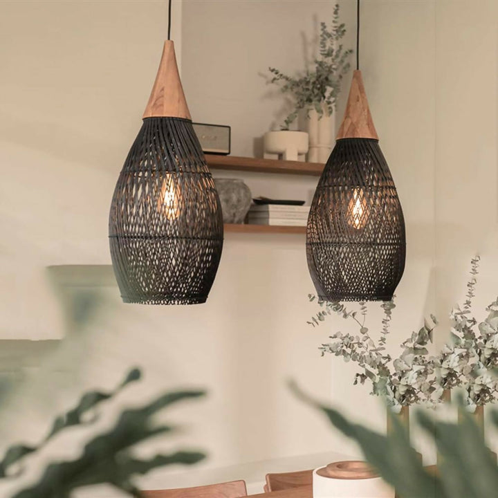 Lampara Colgante Rattan Negro Gota 25cm