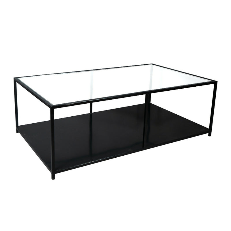 Mesa de centro Rectangular 120 Negra dos niveles | METAL GLASS