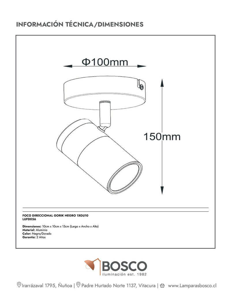 FOCO DIRECCIONAL GORIK NEGRO 1XGU10