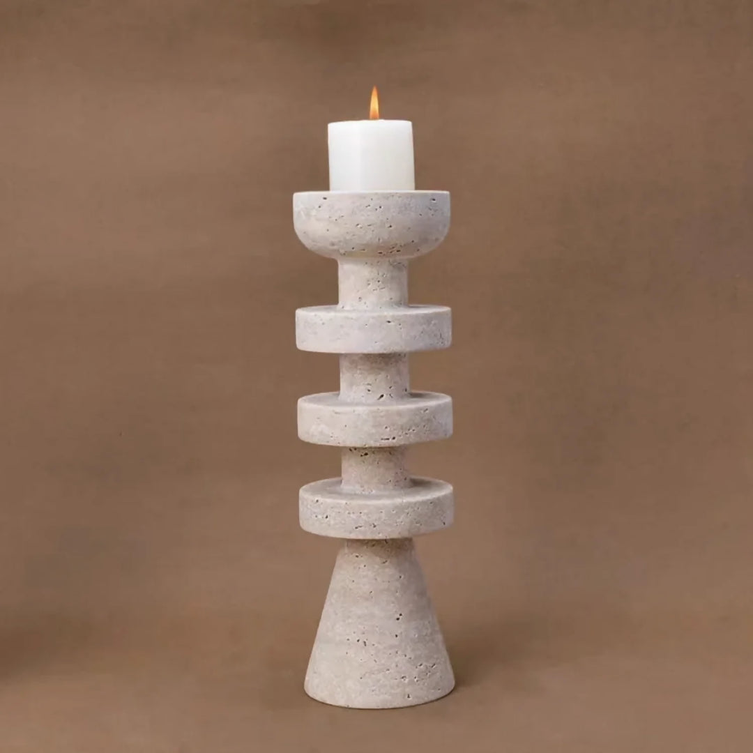 Candelabro Torre Alfil Figura Decorativa Travertino Grande